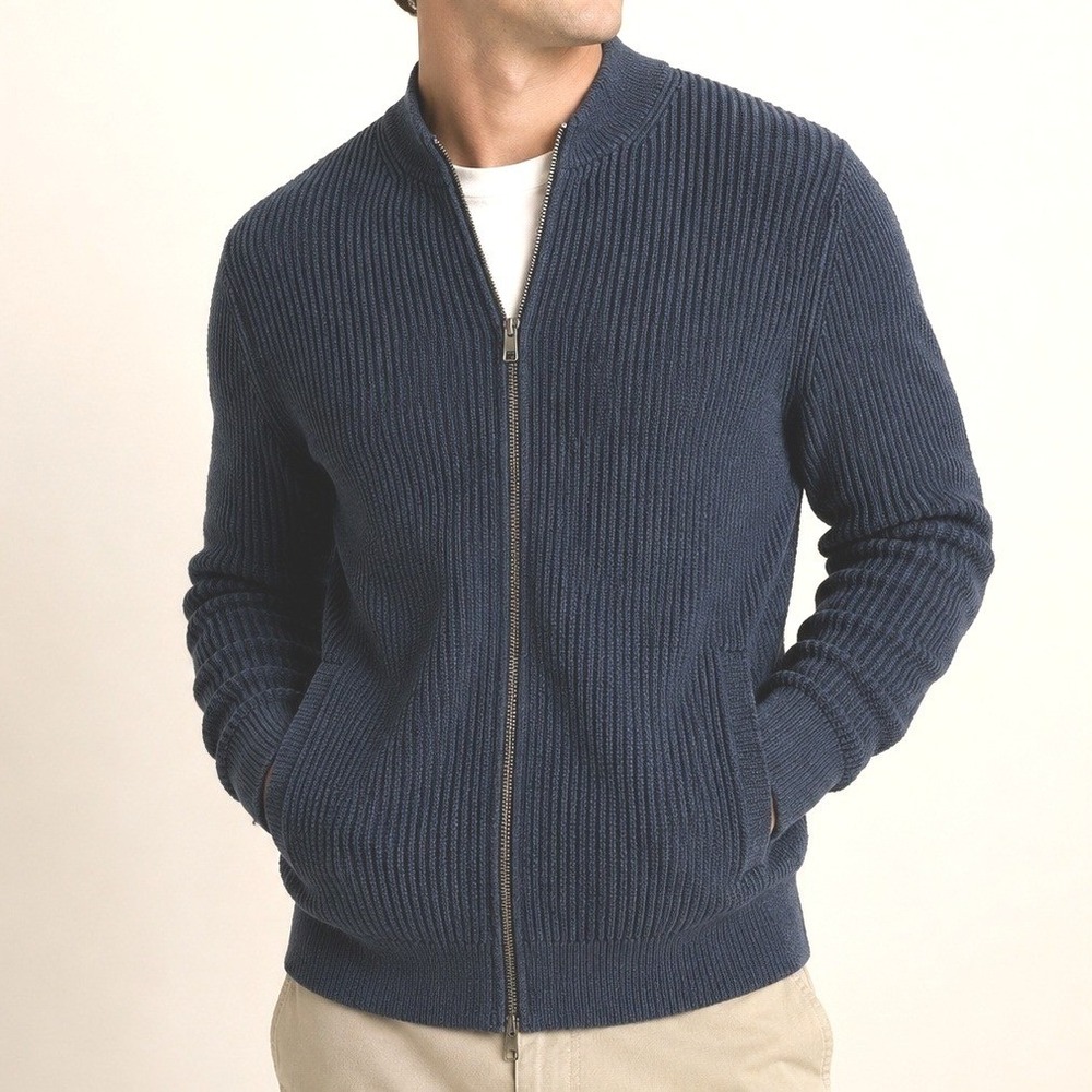 Banana Republic Navy Ribbed Full Zip‎ Bomber Cardigan Sweater Men's Medium
